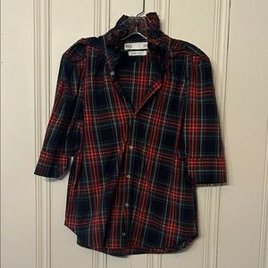 KMJ Kate McHale Jensen Bontina size large plaid shirt ruffle collar